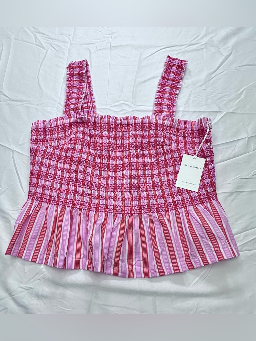 Free Assembly Pink Smocked Stripe Tank Top